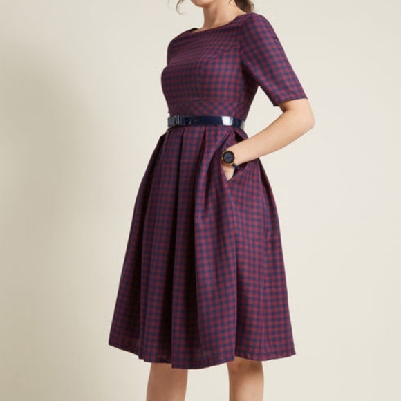 4X Modcloth Plus Size Retro Red Plaid Dress - Picture 1 of 8